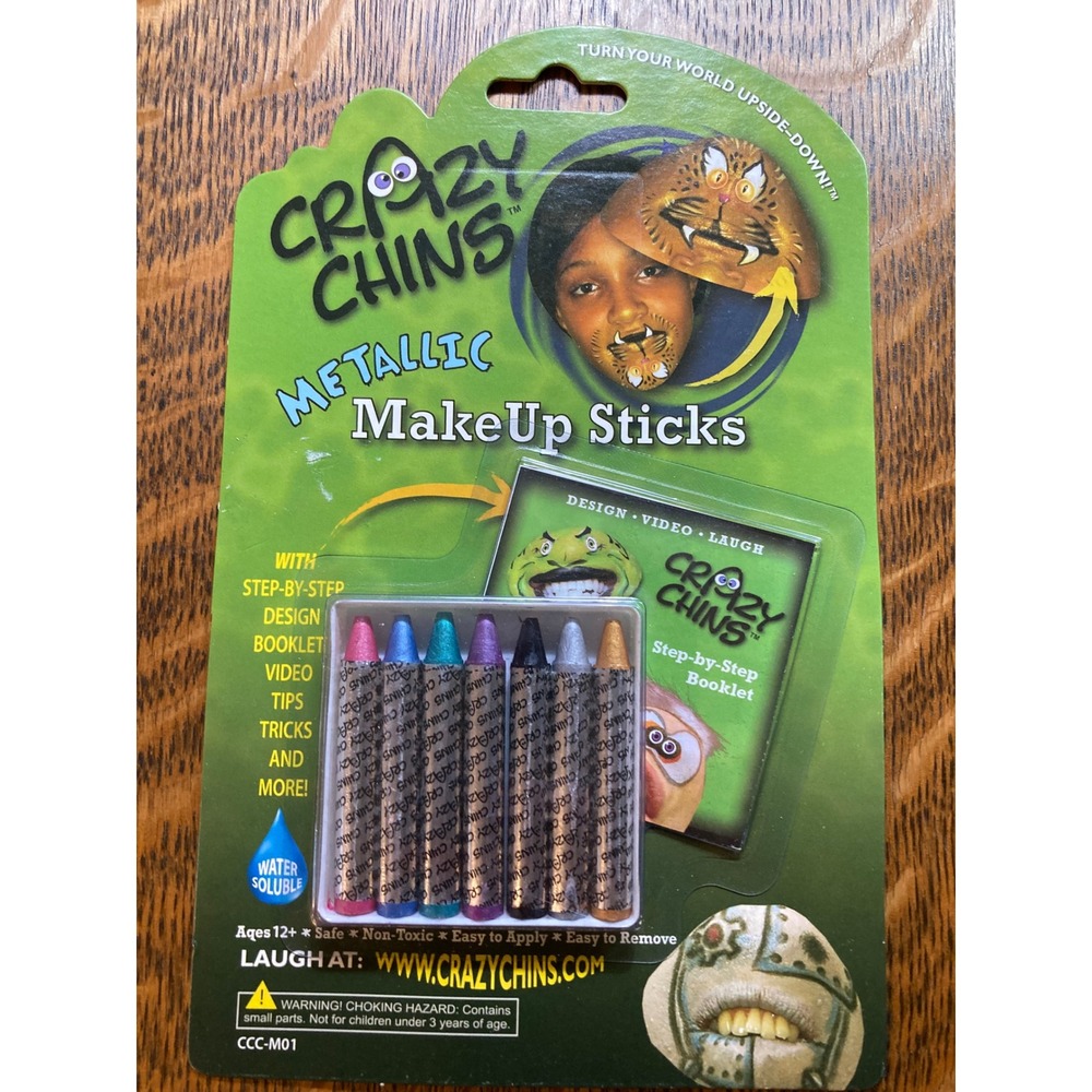 Crazy Chins Metallic MakeUp Sticks 6 Count Face Paint Set with Design Booklet
